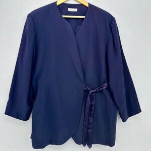 Y2K Talbots Midnight Purple Wrap Style Blazer Jacket Tie Belt 3/4 Sleeves SZ XL